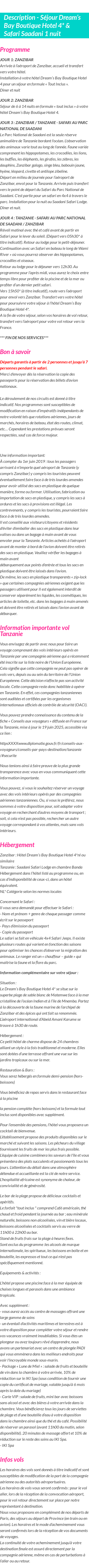 Détails du séjour