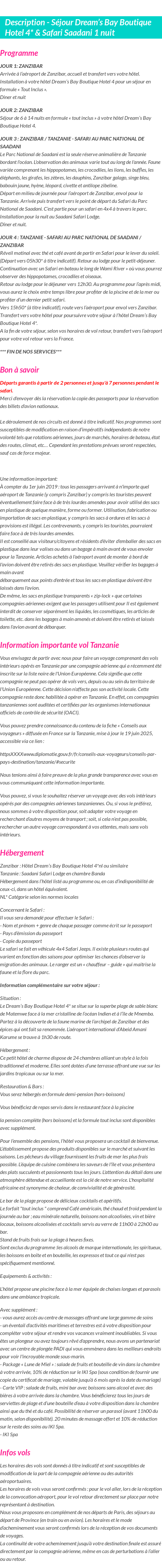 Détails du séjour
