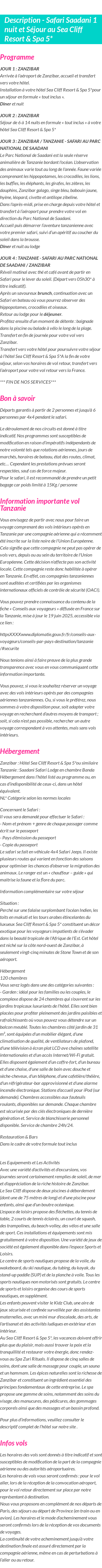 Détails du séjour