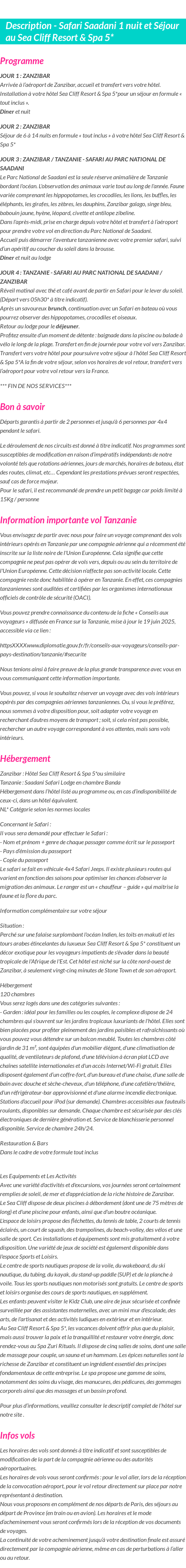 Détails du séjour