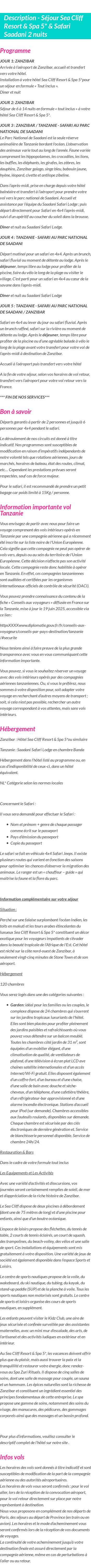Détails du séjour