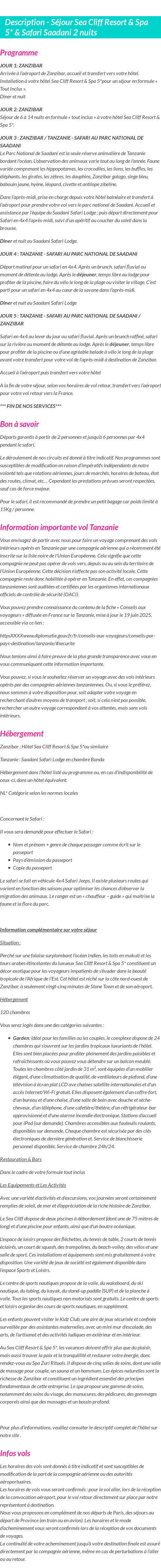Détails du séjour