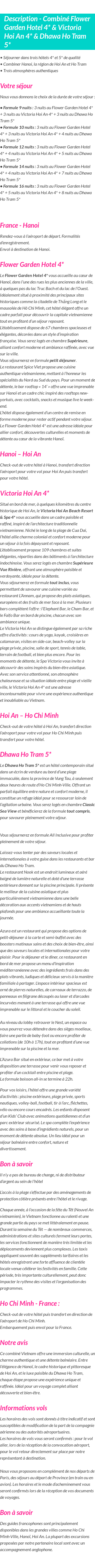 Détails du séjour