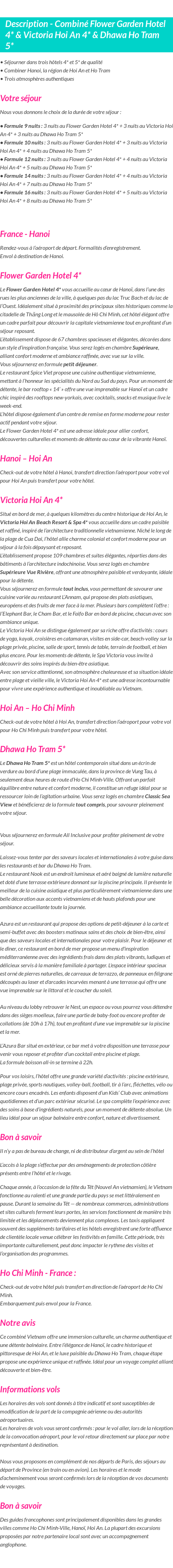 Détails du séjour