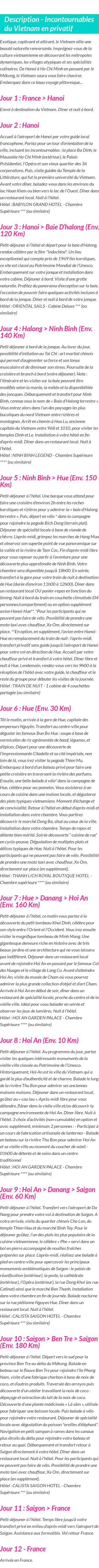 Détails du séjour