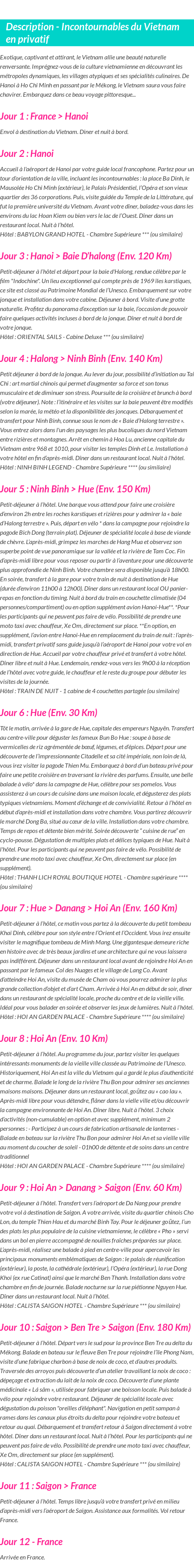 Détails du séjour