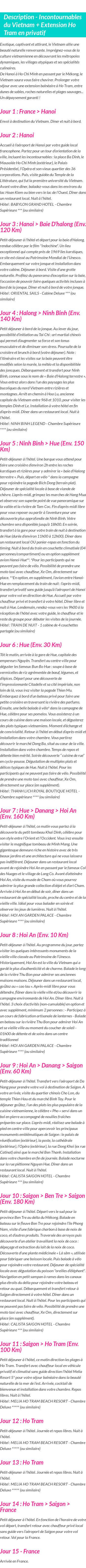Détails du séjour