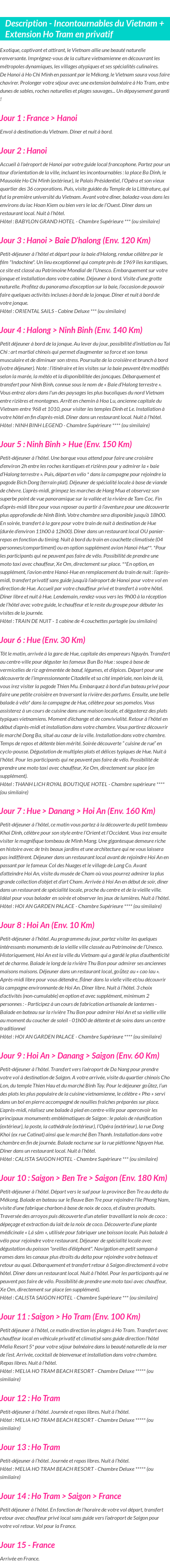 Détails du séjour
