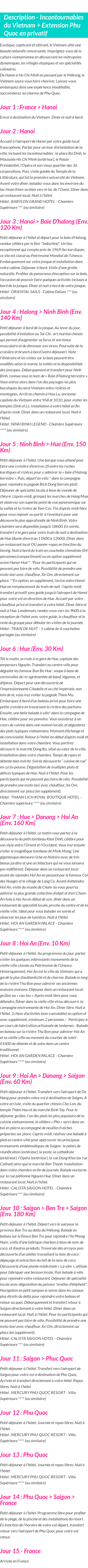 Détails du séjour