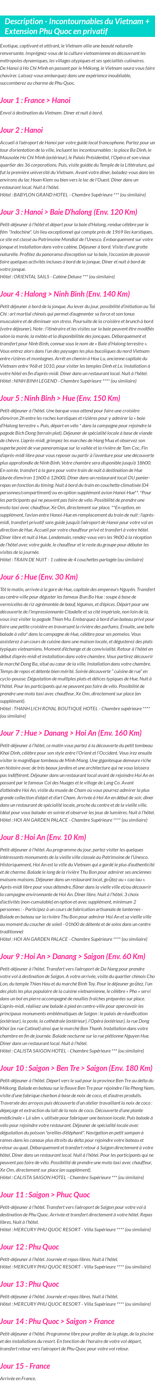Détails du séjour