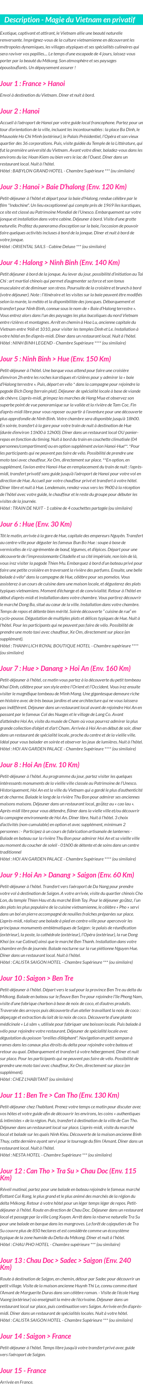 Détails du séjour