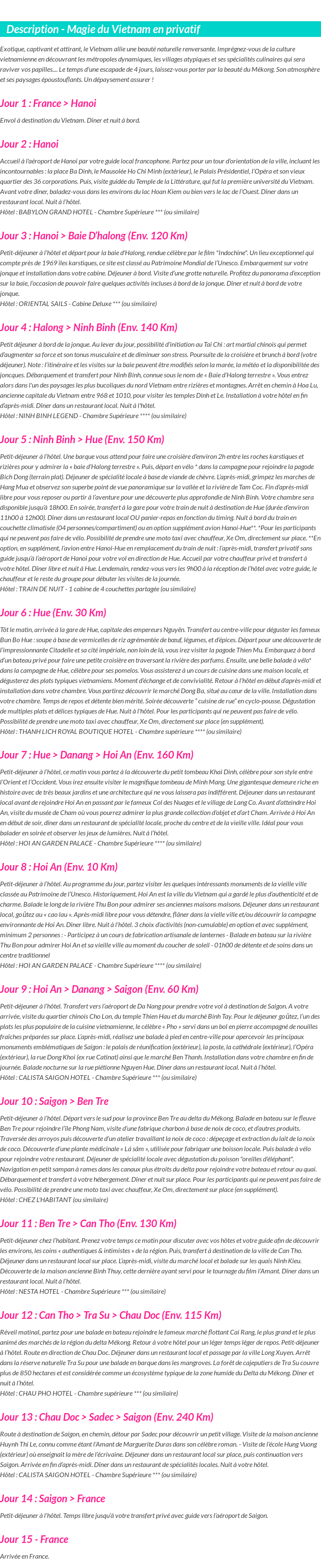 Détails du séjour