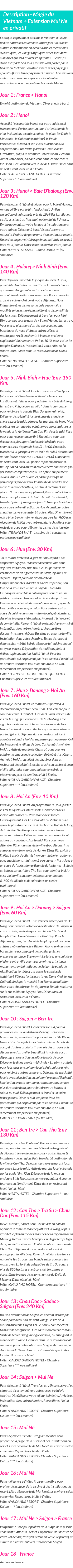 Détails du séjour