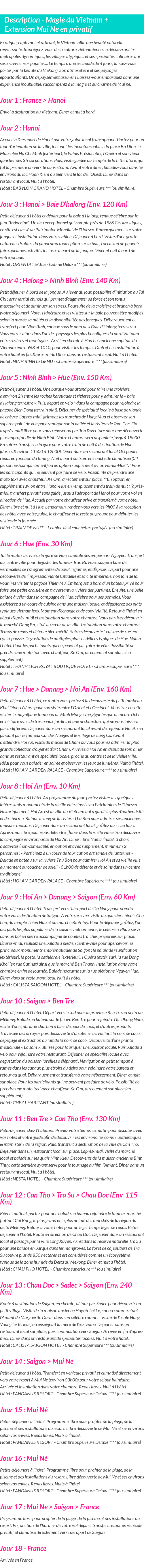 Détails du séjour