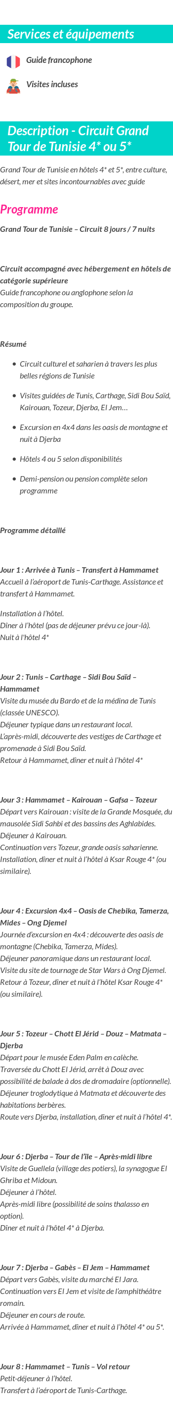 Détails du séjour