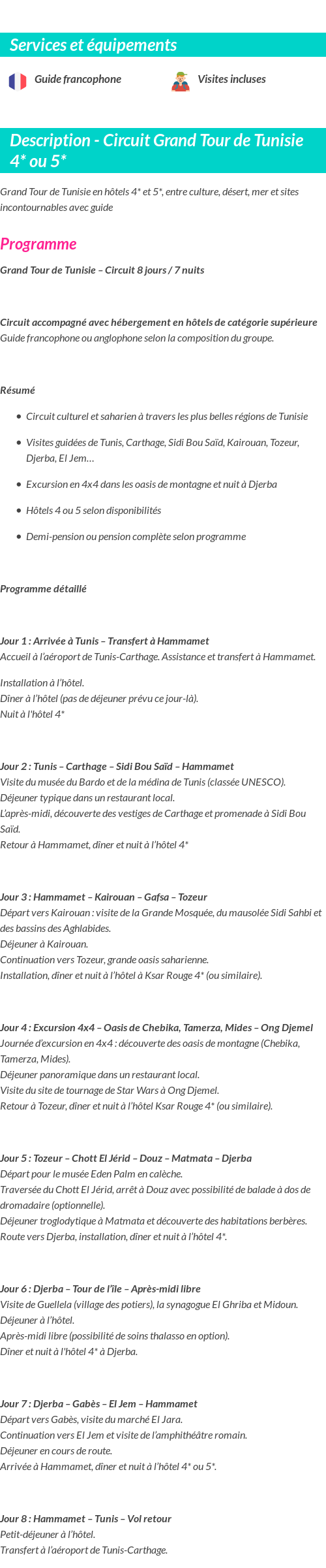 Détails du séjour
