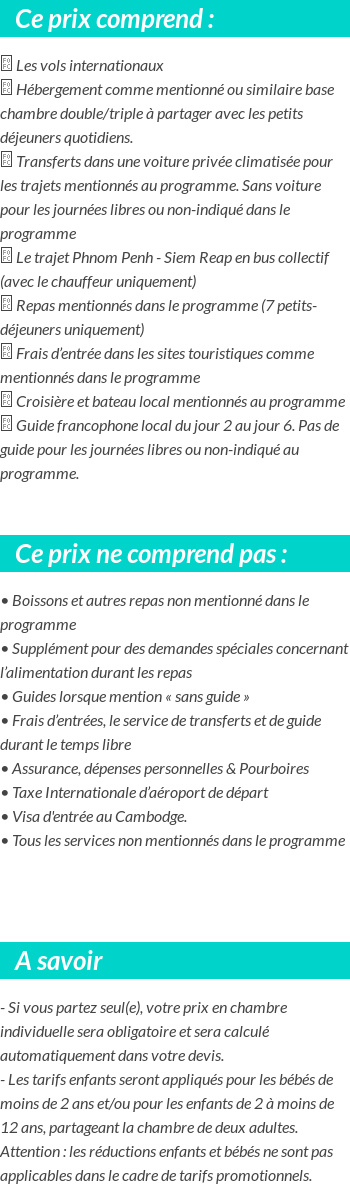 Conditions tarifaires