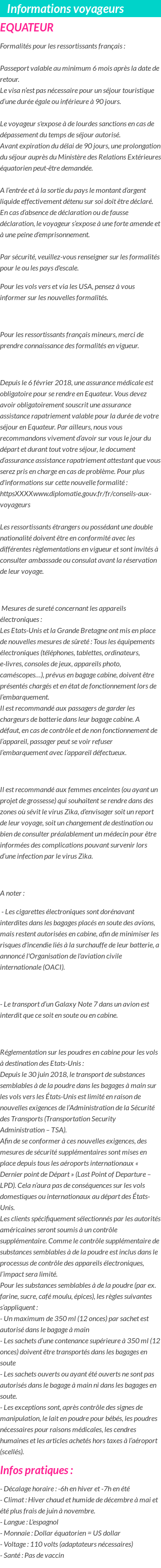 Formalités et infos voyageurs