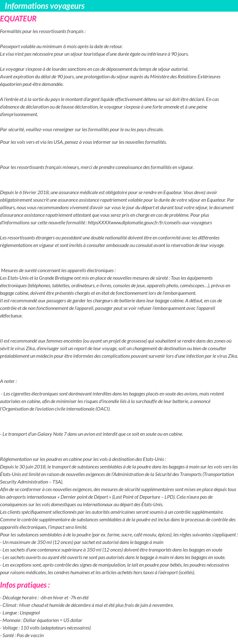 Formalités et infos voyageurs