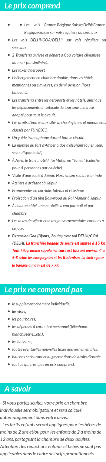 Conditions tarifaires