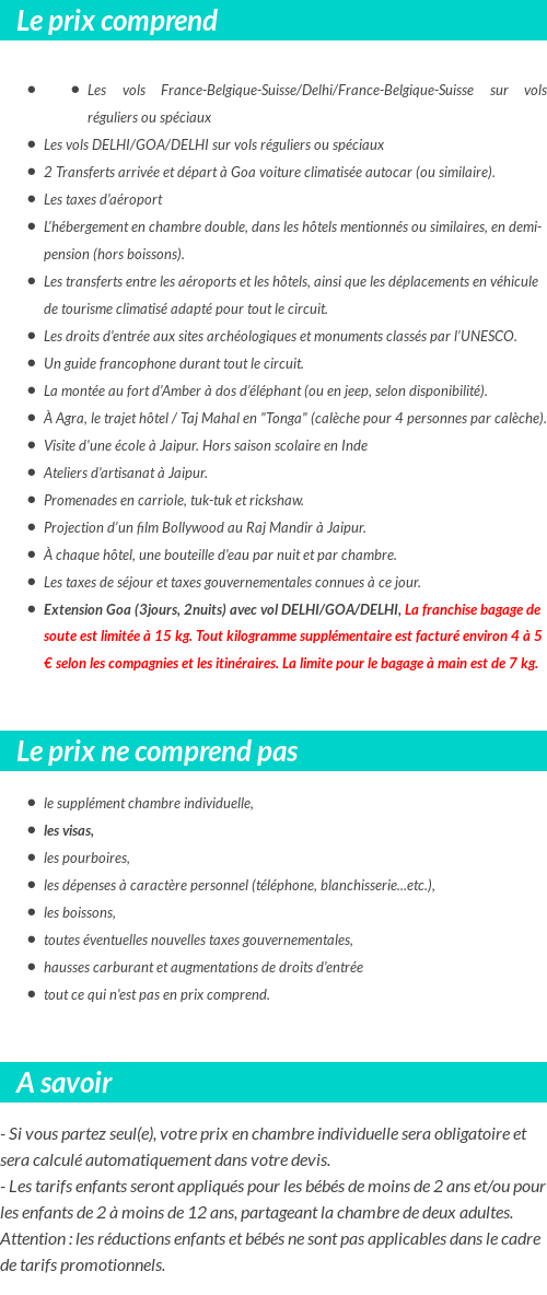 Conditions tarifaires