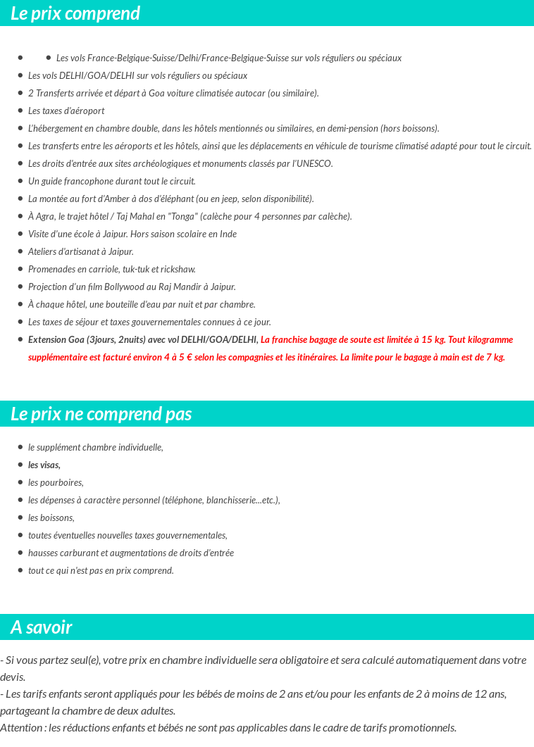 Conditions tarifaires