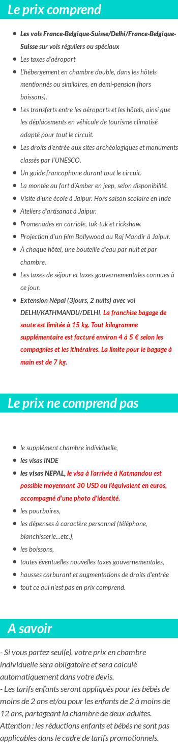 Conditions tarifaires