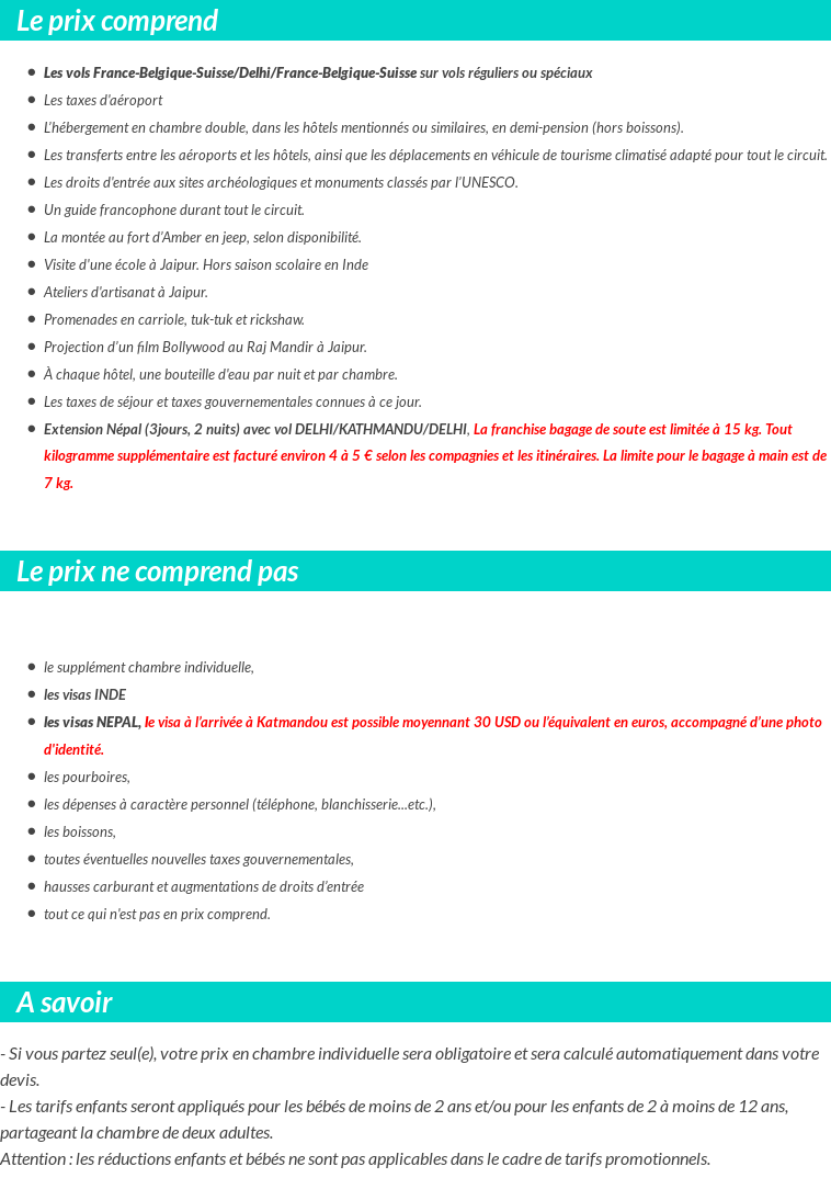 Conditions tarifaires