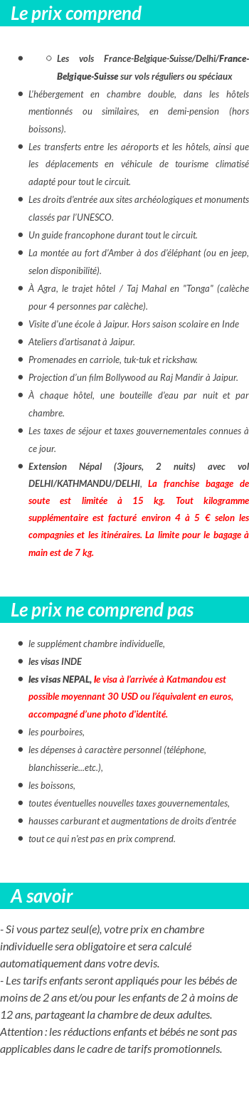 Conditions tarifaires