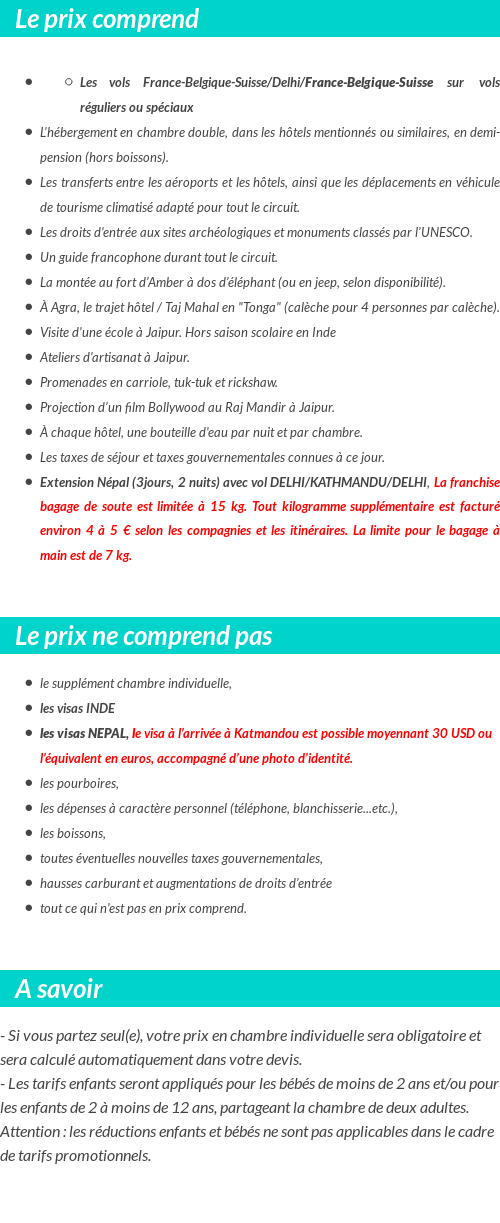 Conditions tarifaires