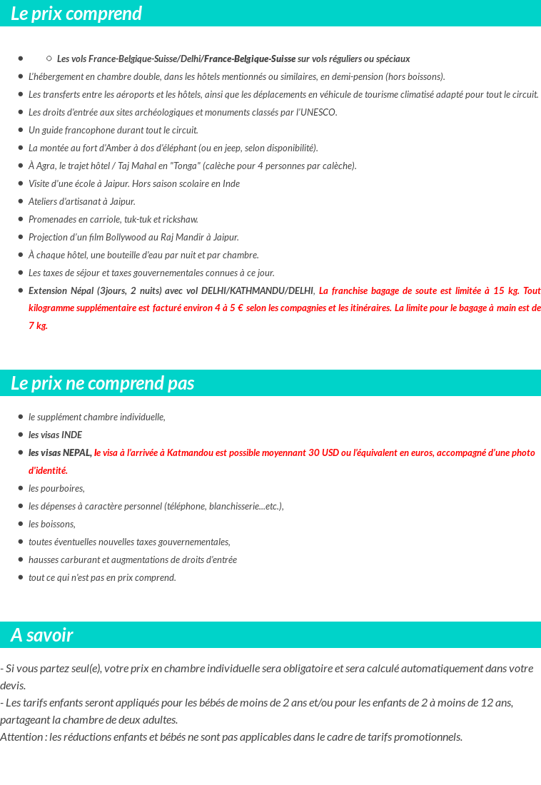 Conditions tarifaires