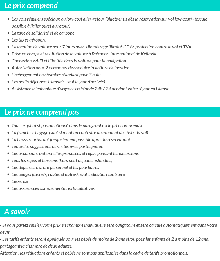 Conditions tarifaires