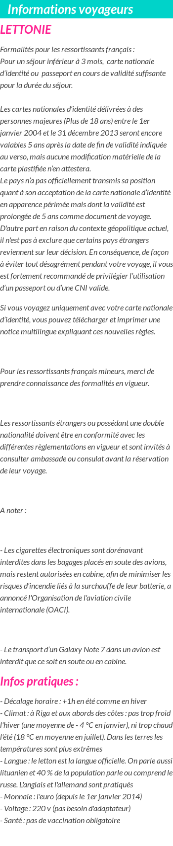 Formalités et infos voyageurs