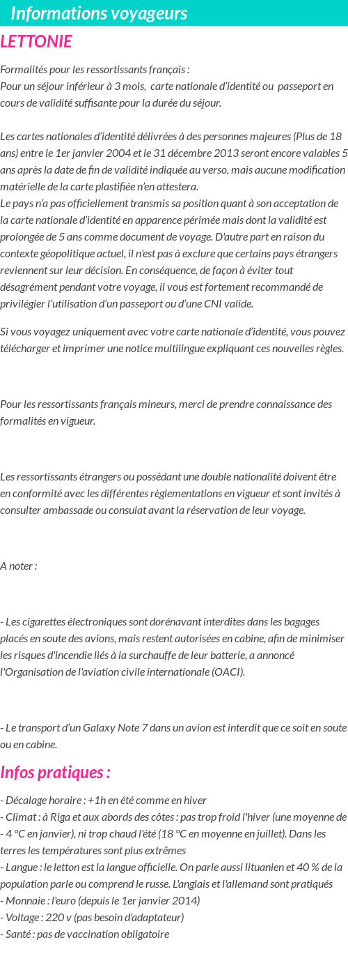 Formalités et infos voyageurs