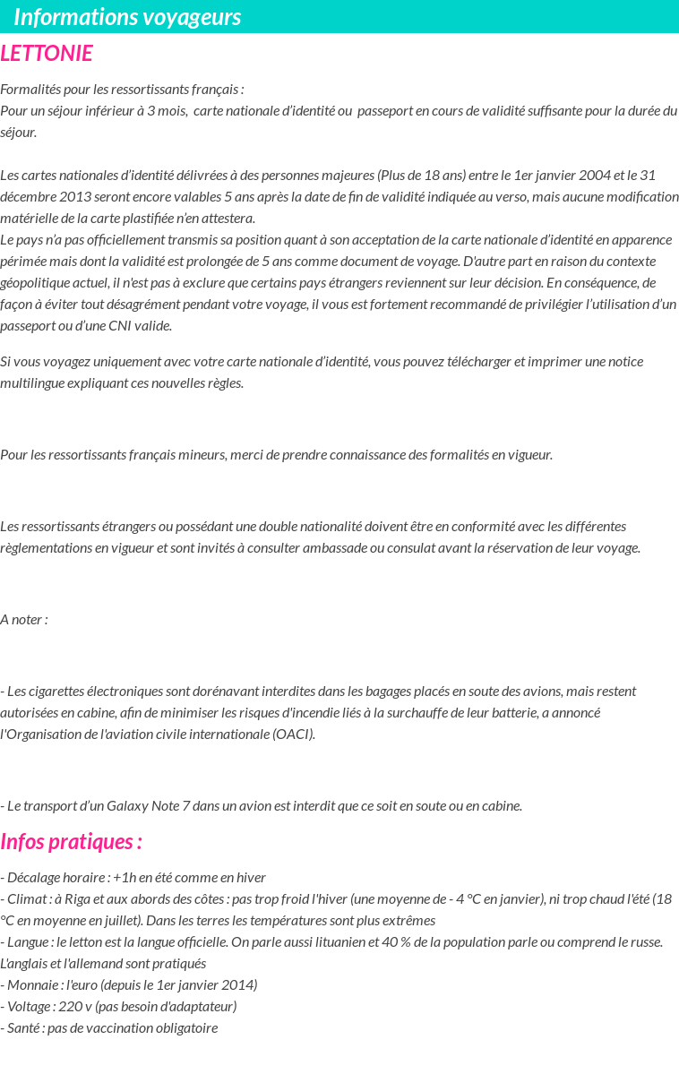 Formalités et infos voyageurs