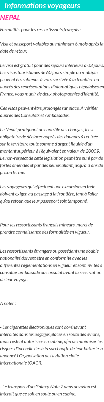 Formalités et infos voyageurs