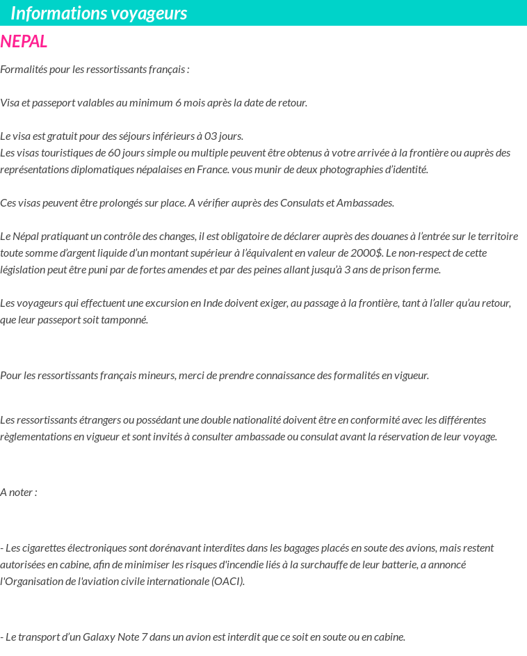 Formalités et infos voyageurs