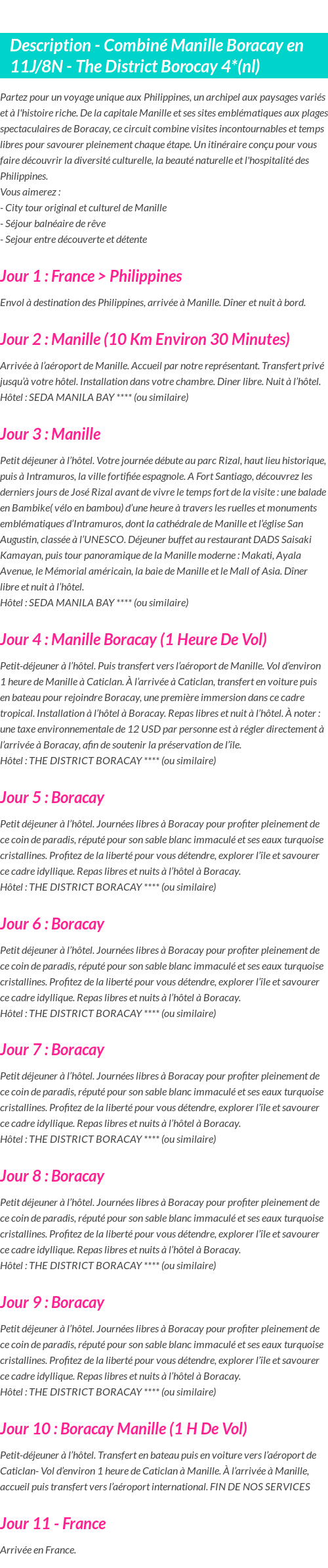 Détails du séjour