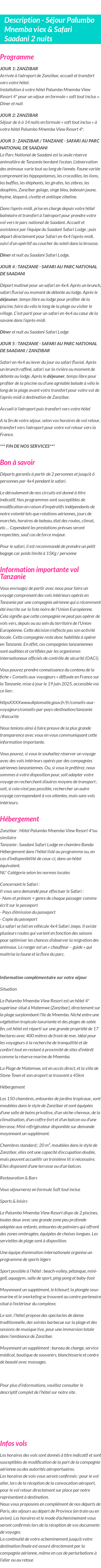Détails du séjour