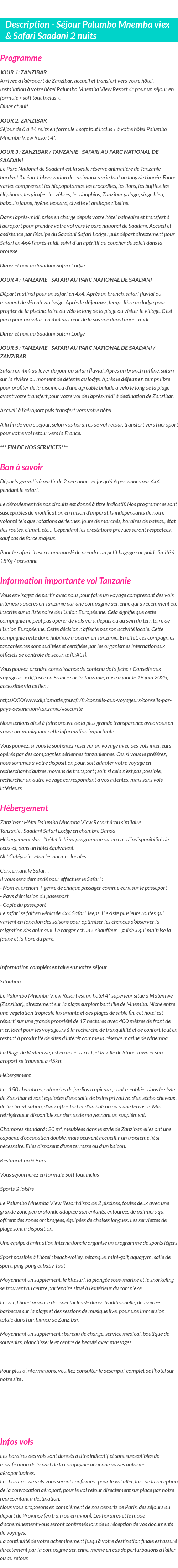 Détails du séjour