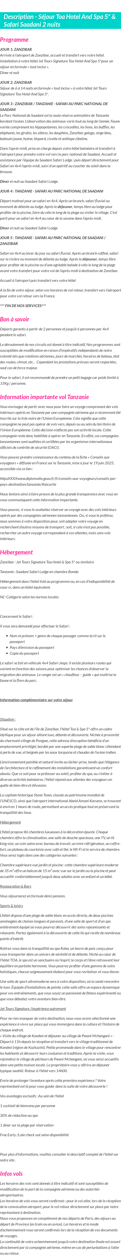 Détails du séjour