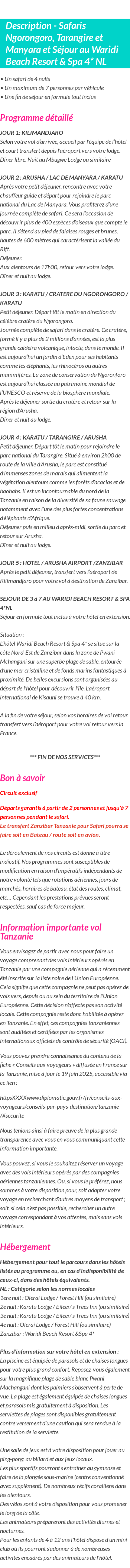 Détails du séjour