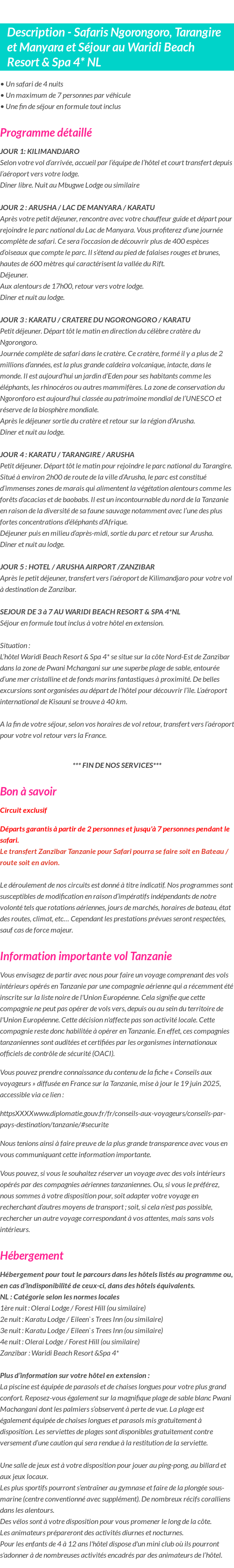 Détails du séjour
