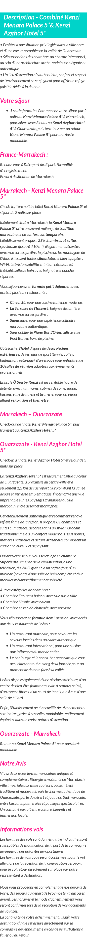 Détails du séjour