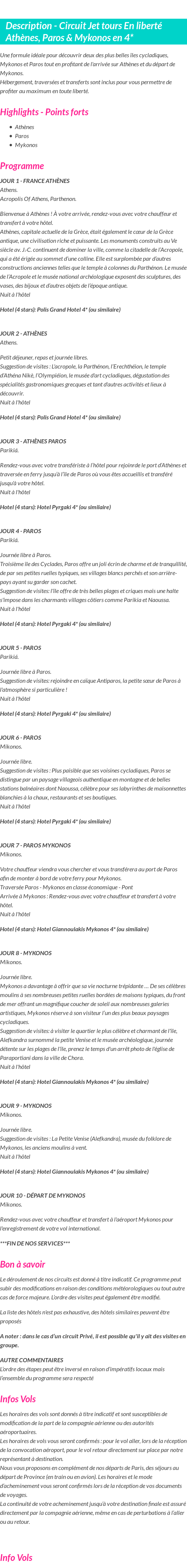Détails du séjour