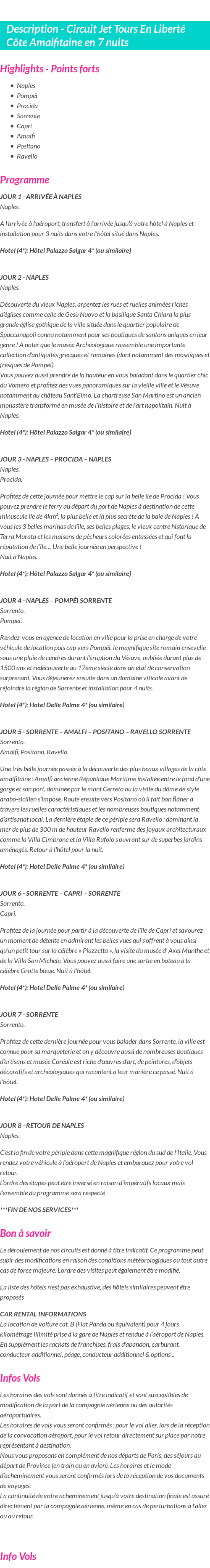 Détails du séjour