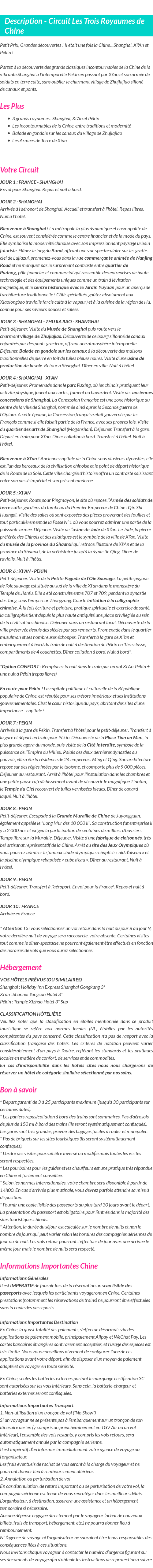 Détails du séjour