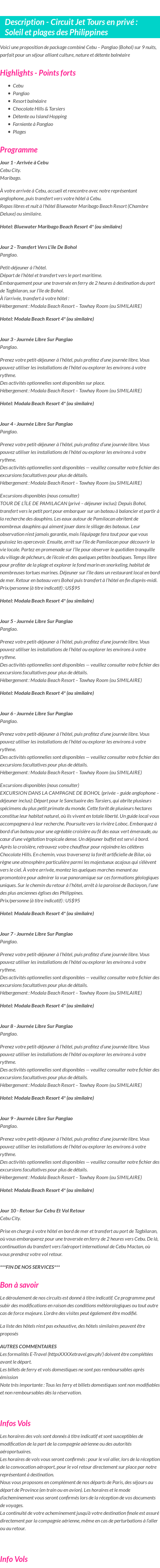 Détails du séjour