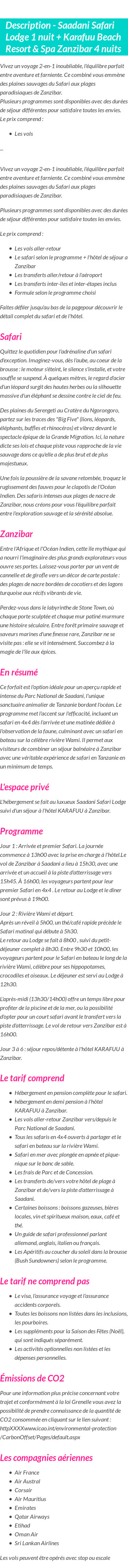 Détails du séjour