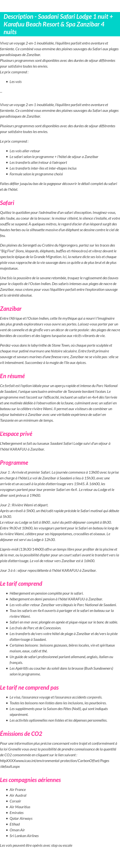 Détails du séjour